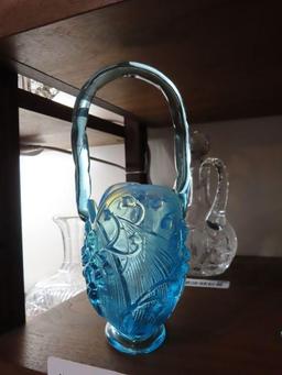 Fenton blue floral glass basket