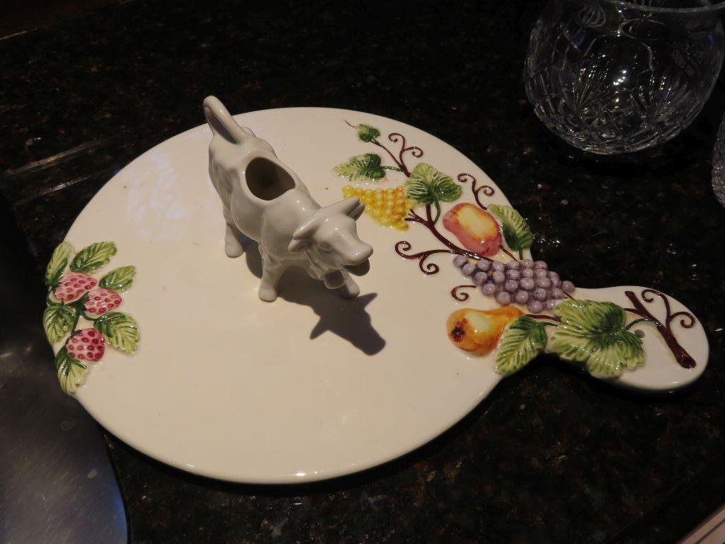 Shafford Italy ceramic hot plate. ceramic cow creamer.