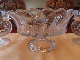 glass centerpiece set including candy dish and candelabras