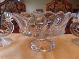 glass centerpiece set including candy dish and candelabras