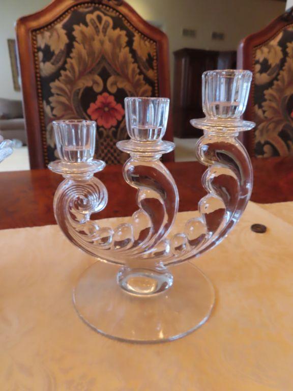 glass centerpiece set including candy dish and candelabras