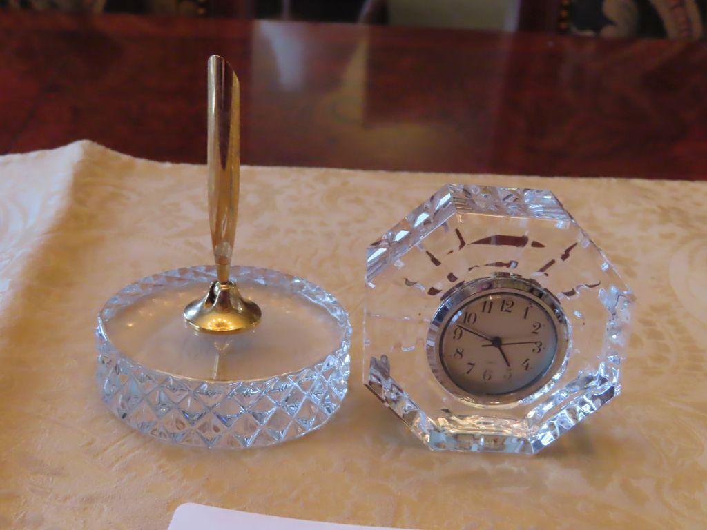 Waterford pen holder and battery powered clock