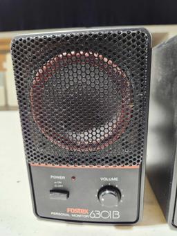 Realistic amplified speaker and Fostex model 6301B personal monitor speakers