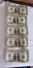 (5) 1963 Series B Federal Reserve one dollar...notes