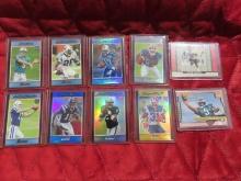 Lot of 10 assorted football cards including Bowman chrome refractor card