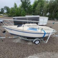 1986 O'Day 192 19 ft sailboat with single axle trailer. VIN number XDYE0198K586