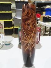 Hand carved wooden vase signed Jamaka