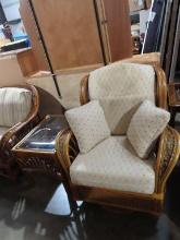 wicker and rattan platform swivel rocker with end table