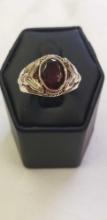 Red gemstone ring silver marked 925