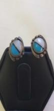 mother of pearl and turquoise Native American earrings marked Sterling