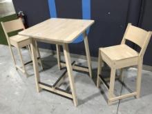 WOOD BISTRO TABLE AND (2) CHAIRS