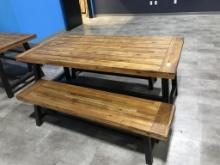 PLASTIC/METAL PICNIC TABLE AND TWO BENCHES, 35-1/2" X 71"