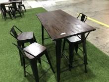 WOOD/METAL BISTRO TABLE AND (4) STOOLS, 23-1/2" X 47"