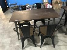 METAL/WOOD DINING TABLE AND (4) STOOLS, 23-1/2" X 47"