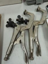 Pair of vise grip locking drill press clamps