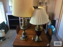 VINTAGE BRASS LAMP AND MODERN LAMP