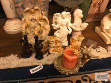 LOT OF ANGEL FIGURINES AND CANDLE HOLDERS