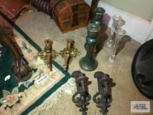 LOT OF CANDLE HOLDERS AND WALL SCONCES