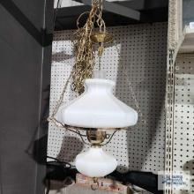 Milk glass and brass vintage hanging lamp