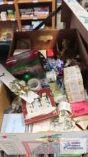 Large box of Christmas ornaments and other decorations