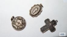 Sterling religious pendants and cross