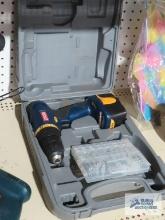 Ryobi 12 volt drill with one battery and Ryobi bit set. No charger