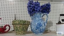 Roseville spongeware planter and spongeware pitcher with florals