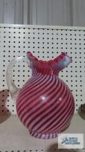 Cranberry frosted striped fluted pitcher