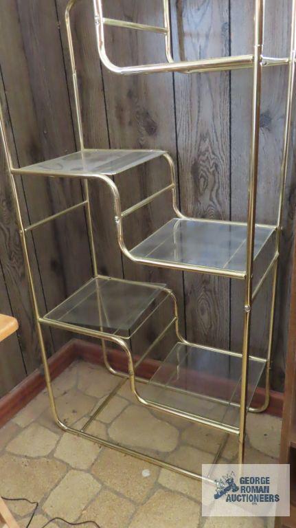 metal magazine rack, metal and glass stand and entertainment center