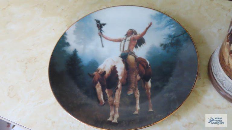 plate, horse stein, top broken and Budweiser mug