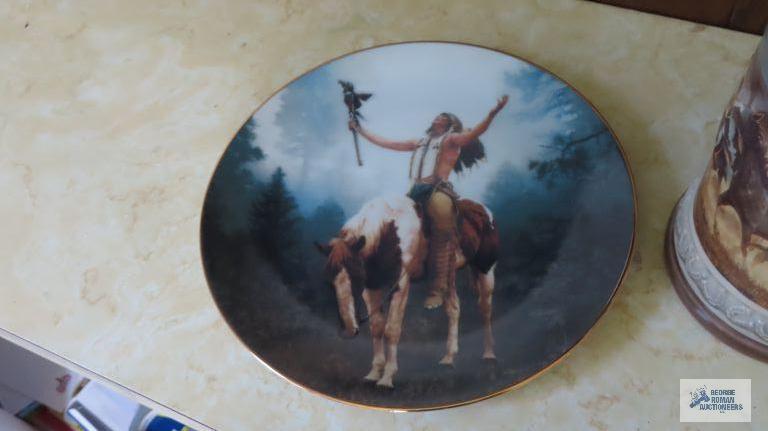 plate, horse stein, top broken and Budweiser mug