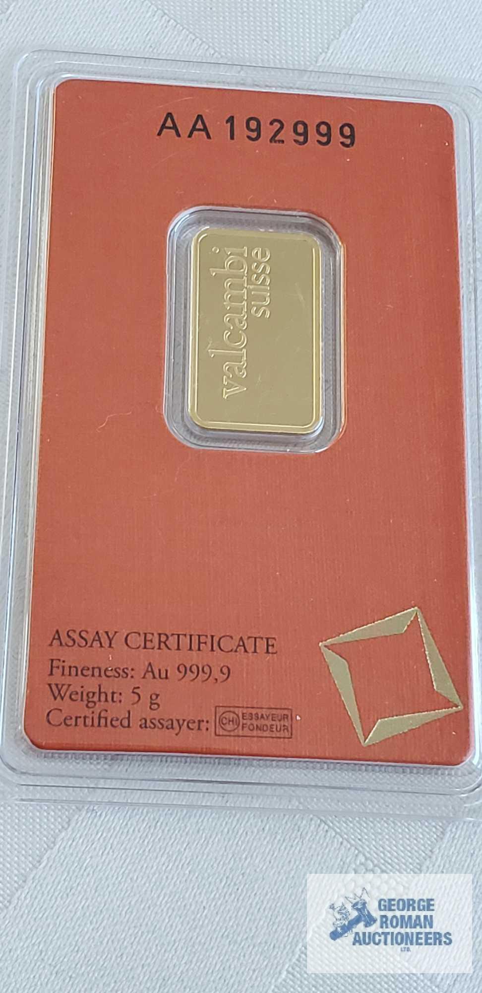 Valcambi suisse gold bar, weight 5 G Quantity 1