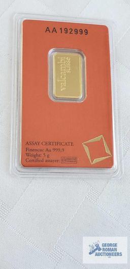 Valcambi suisse gold bar, weight 5 G Quantity 1