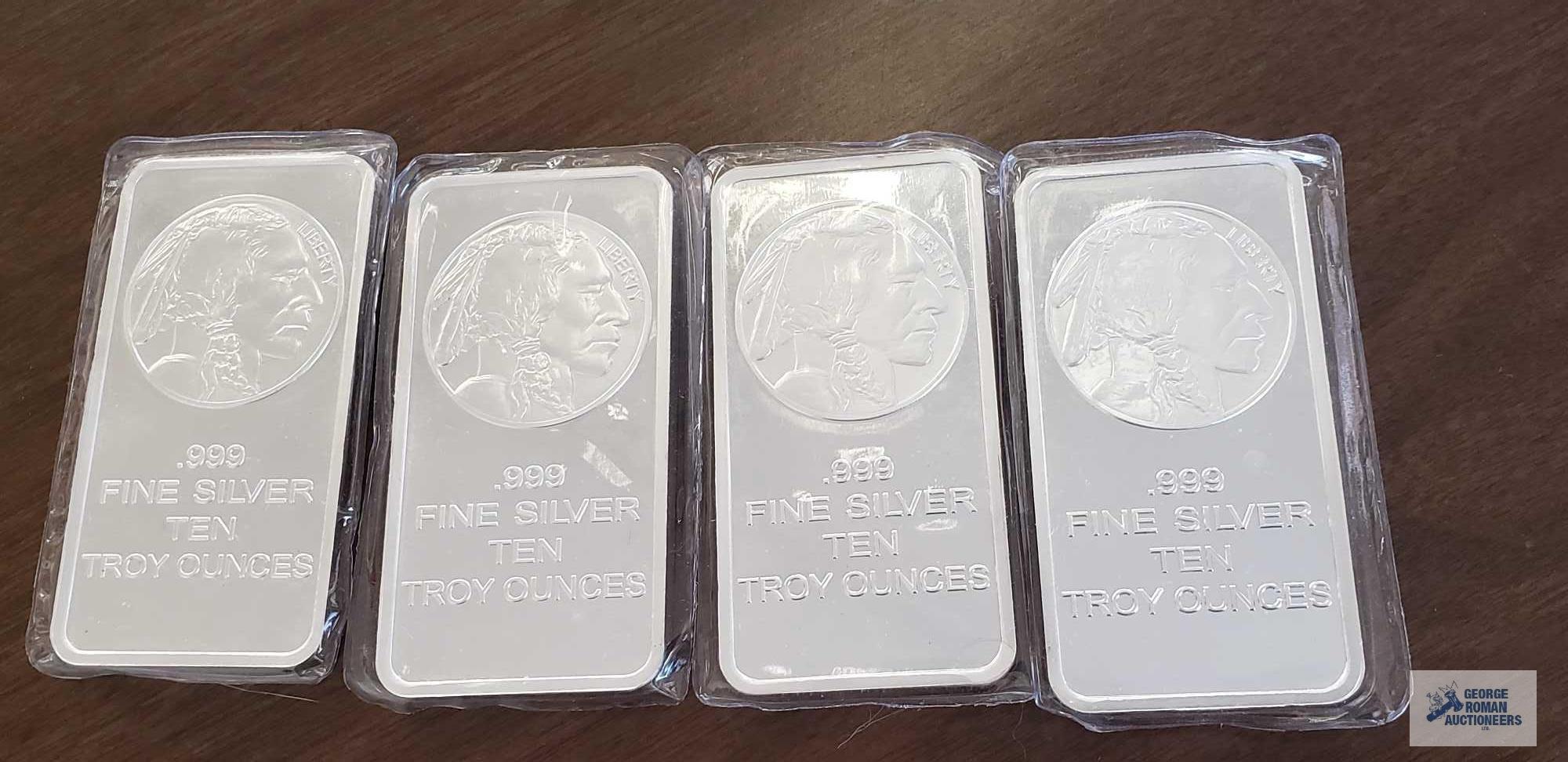 Buffalo .999 fine silver 10 troy ounces bars Quantity 4