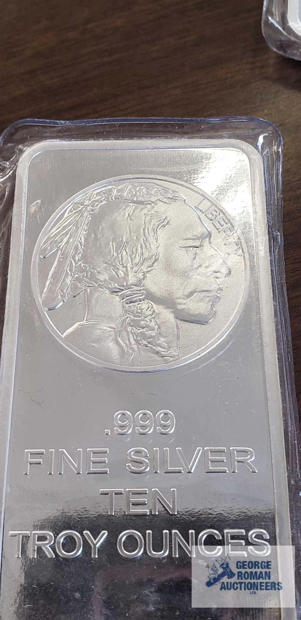 Buffalo .999 fine silver 10 troy ounces bars Quantity 4