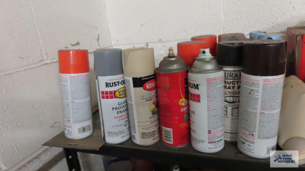 Lot of spray paints with shelf