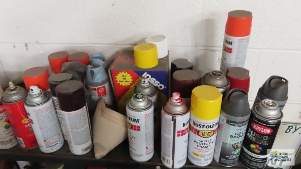 Lot of spray paints with shelf