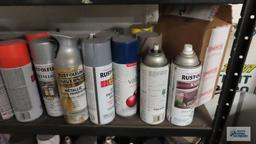 Lot of spray paints with shelf