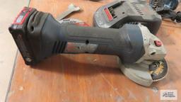 Bosch angle grinder with one battery, charger, cutting and flax wheel and key