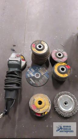 Metabo angle grinder with flax wheels, cut off wheels and grinding wheels