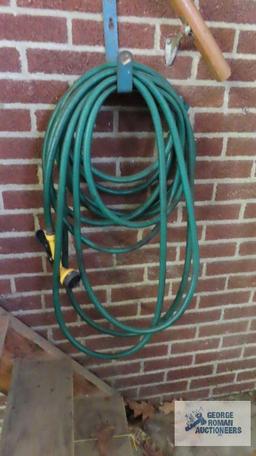 Garden hose, step stool and dustpan