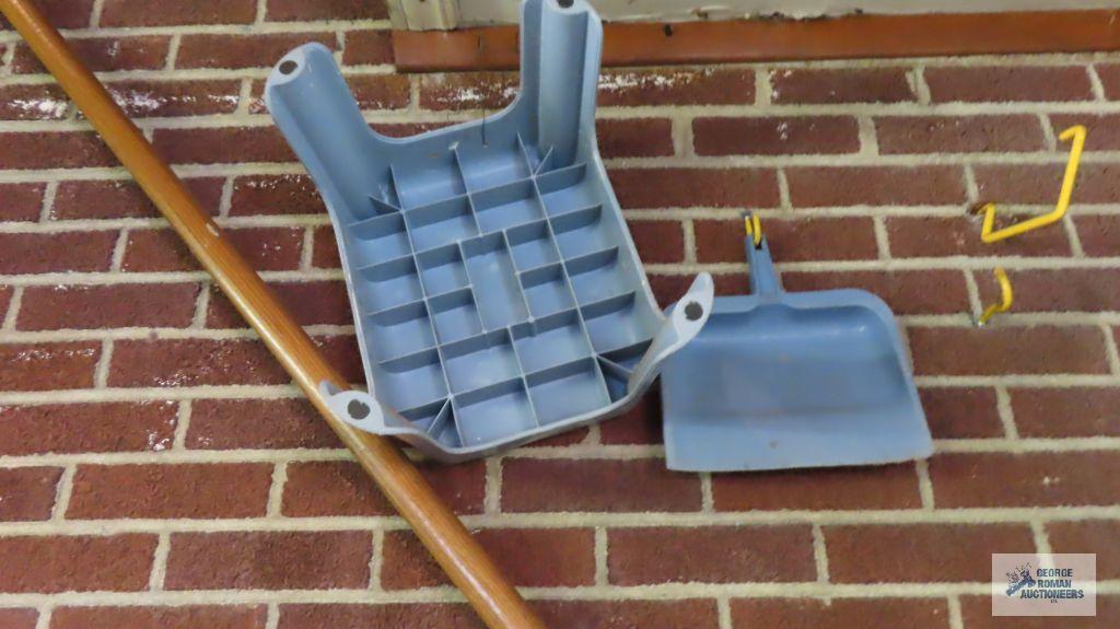 Garden hose, step stool and dustpan