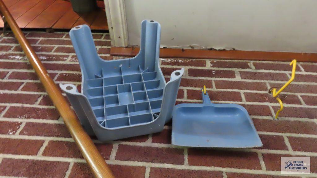 Garden hose, step stool and dustpan