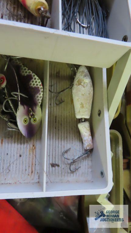 Vintage fishing lures and tackle box