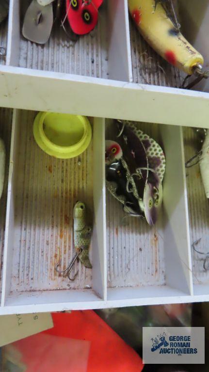 Vintage fishing lures and tackle box