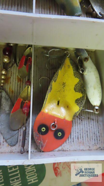 Vintage fishing lures and tackle box