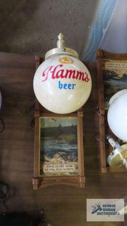 Pair of vintage Hamms beer advertising wall lamps