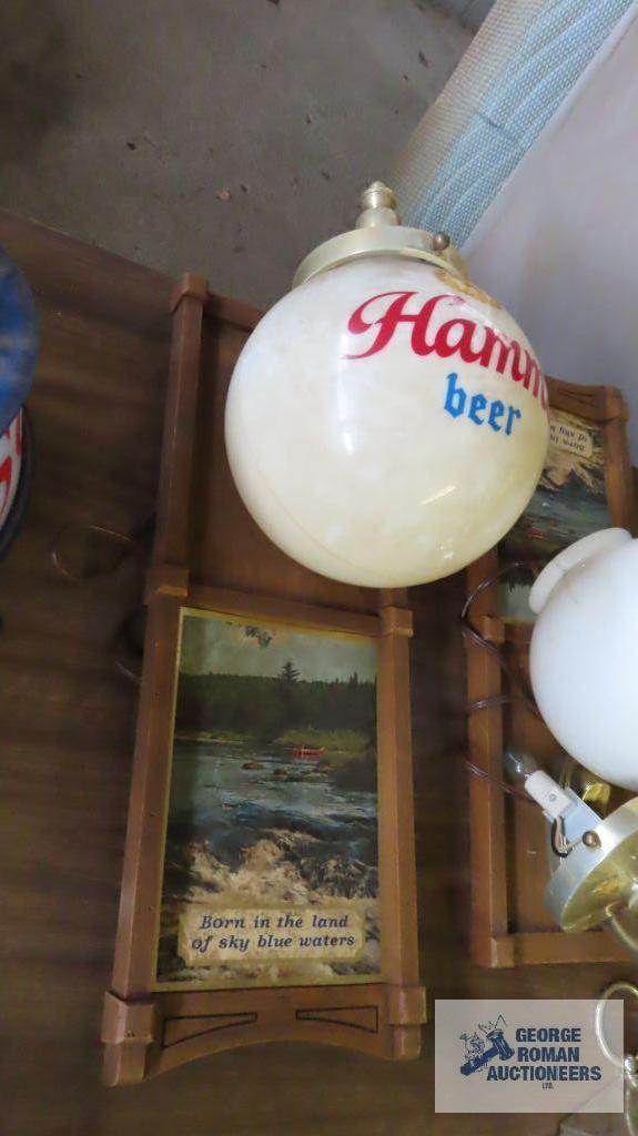 Pair of vintage Hamms beer advertising wall lamps