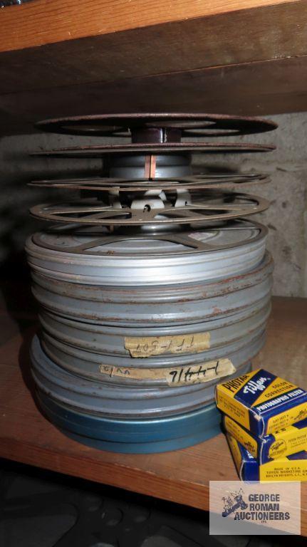 Lot of color correction filters and movie cans with reels