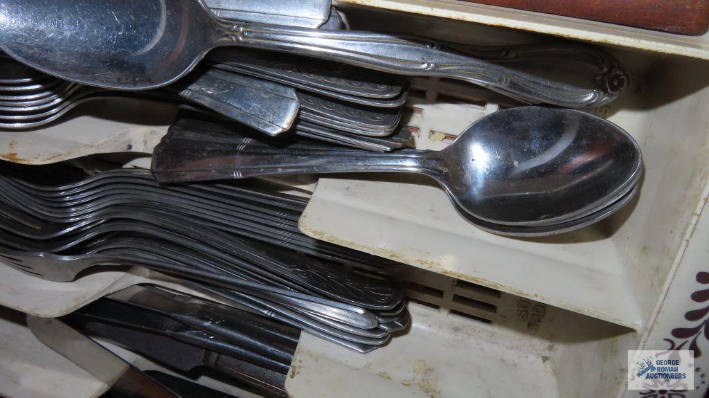 Assorted silverplate flatware and serving utensils